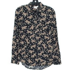 NWT Beach Lunch Lounge Top Rockabilly Goth Grunge Boho Button Leopard Black XS